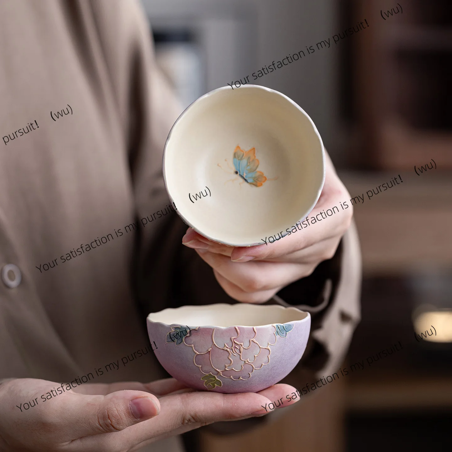 Hand-painted stacked carved peony dragon egg cup exquisite teacup single  women's special master  kung fu tea set
