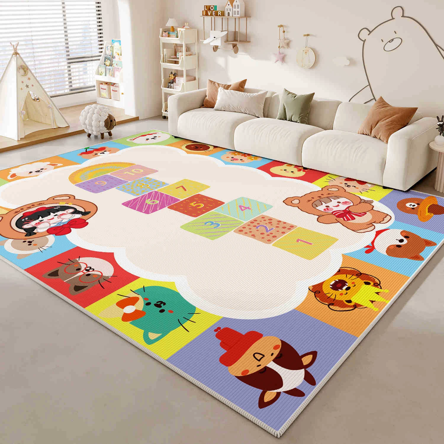 VIKAMA Kids Educational Game Rug Alphabet Animal Town Map Non-Slip Children Play Mat for Nursery Bedroom Decor