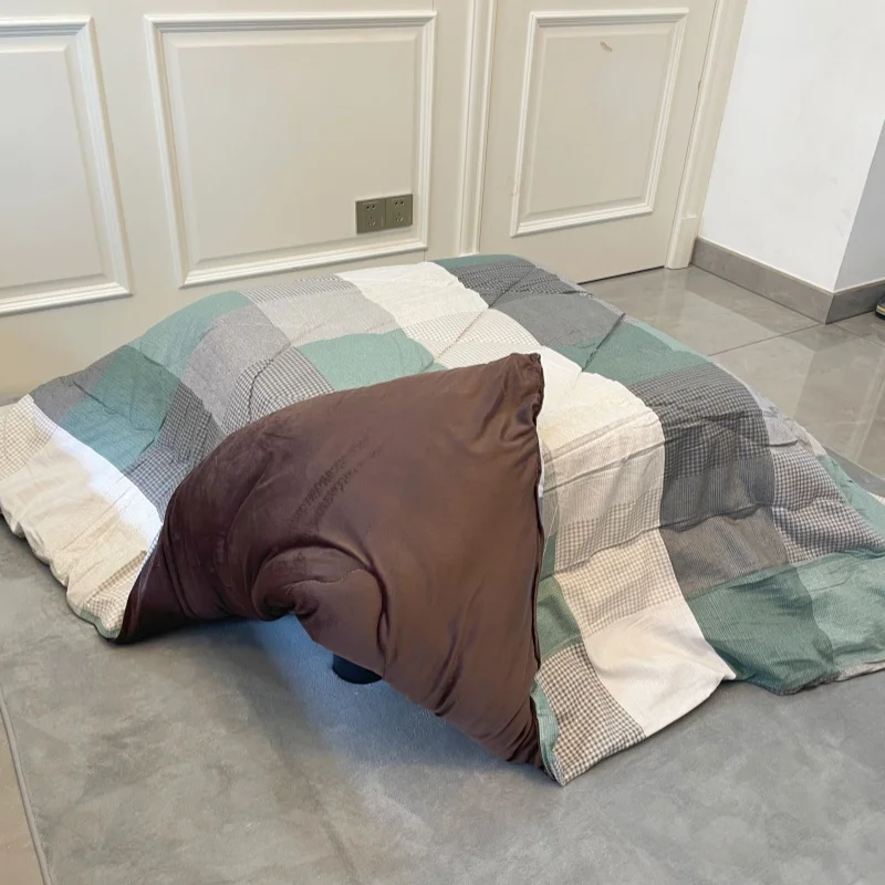 2pcs/set Japanese Kotatsu Futon Set, 2-Piece Thick Cotton Mattress & Quilt for Under-Table Heating | Patchwork Design