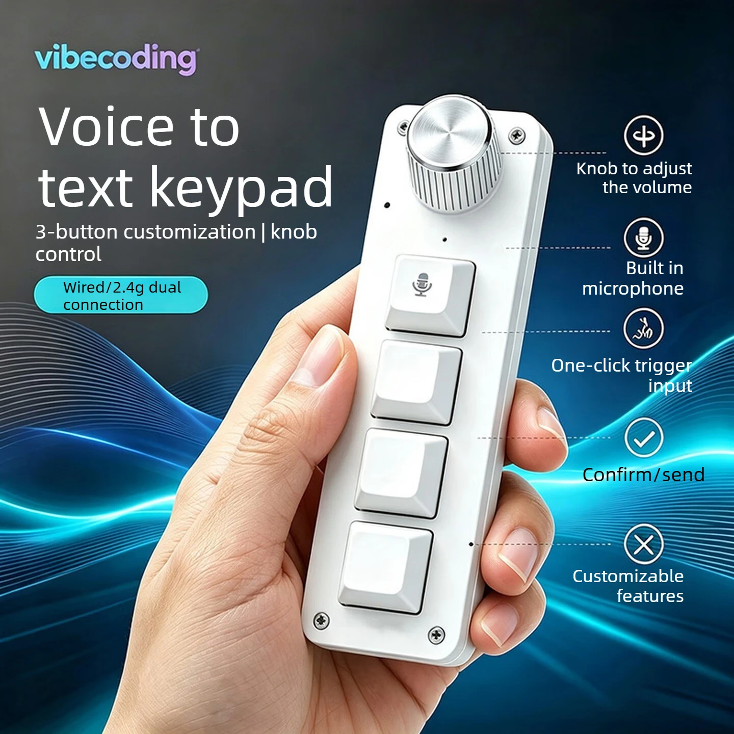 JEQLO Voice Input Wireless Mechanical Keyboard Customized Knob Dual Mode 4keys Vibe Coding Microphone for Office Keyboard DIY
