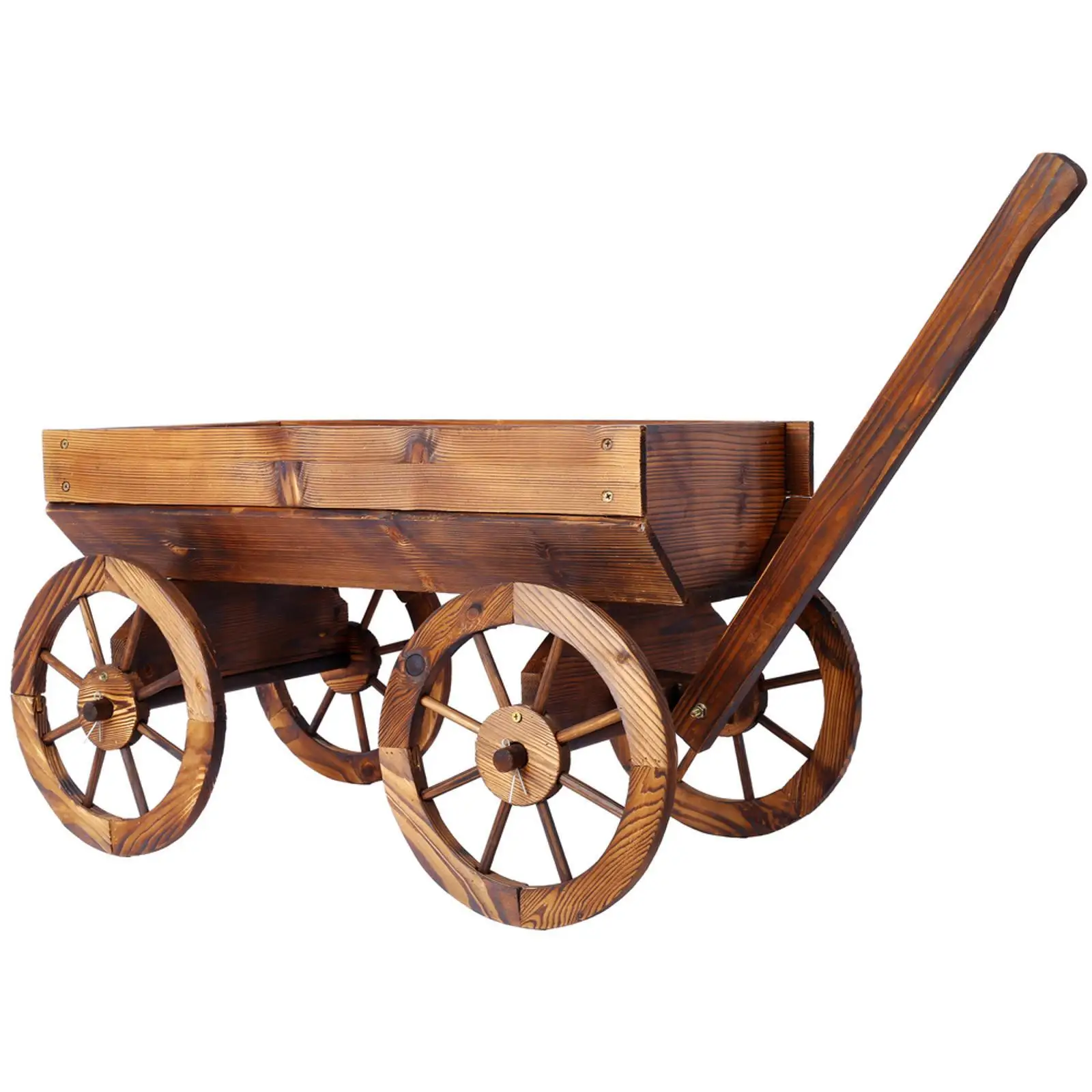 

Wood Wagon Flower Planter Pot Stand W/Wheels Home Garden Outdoor Decor
