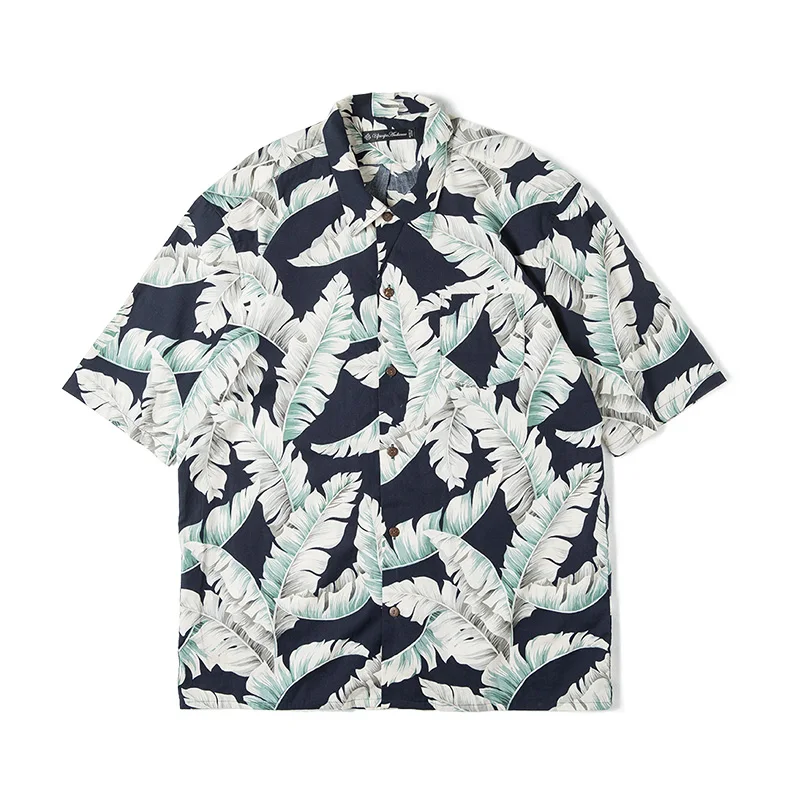 Maden Vintage Hawaiian Banana Leaf Short Sleeve Shirts for Men Summer Beach Vacation Printed Shirt Loose T-shirts Floral Blouses