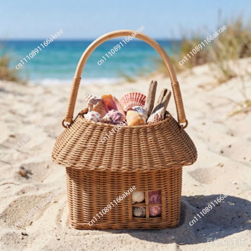 for  rattan weaving small house storage basket going out toy handbag weaving small flower basket children pendulum shooting road