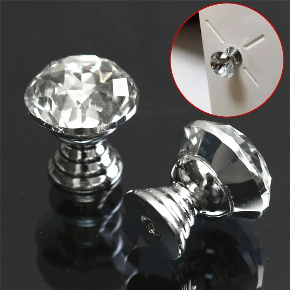 10Pcs/Set 20mm Crystal Glass Knobs Cupboard Drawer Pull Handle Diamond Shape Kitchen Cabinet Door Wardrobe Handles Hardware