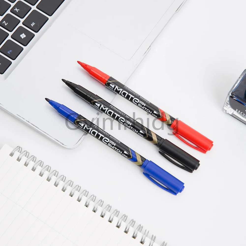 12pcs Permanent Markers Dual Tip Pen 0.5mm/1mm Black Blue Red Water Proof Fast Dry Office Stationery  Sign Marker Pens