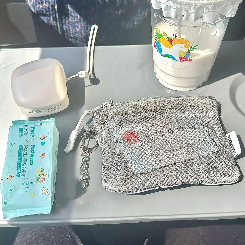 Сетчатая сумка для хранения с двойной молнией, большая вместимость, компактный портативный кошелек для монет, квадратный видимый дорожный косметический органайзер, всякая всячина