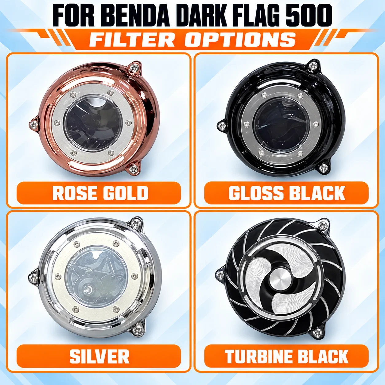 Motorcycle Left Right Transparent Air Cleaner for BENDA Dark Flag 500 Napoleon bob 500 ChinchiIIa 500, External Intake Parts