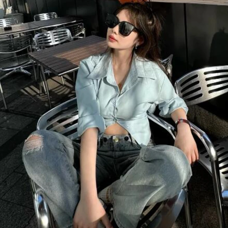 Long Sleeve Shirts Women Lace-up Design Sweet Crop Tops Fashion Spring All-match Korean Style Students Classic Рубашка Женская