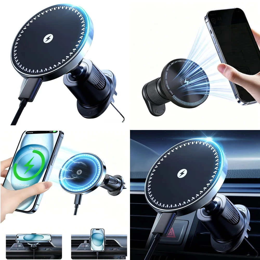 Trending Product 2026 Chargers Adapters Magnetic Wireless Car Charger Air Vent Car Phone Holder Consumer Electronics Accessories