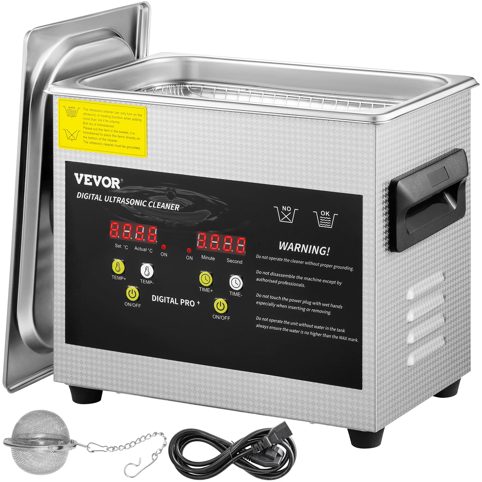 VEVOR Limpiador Ultrasónico Mejorado 3 L Calentador Ultrasónico de 200 W 120 W Limpiador de Piezas Ultrasónico de Laboratorio Digital con Calefacción para Limpiar Piezas de Gafas Joyerías