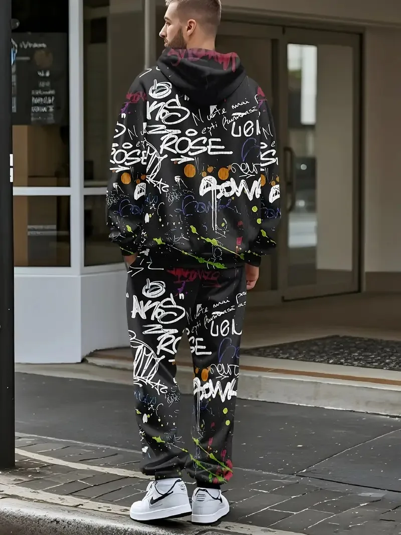 مجموعة القلنسوة الرجالية الجديدة لربيع وخريف 2025 هي طباعة كاجوال عصرية ناعمة ومريحة بنمط جرافيتي ثلاثي الأبعاد