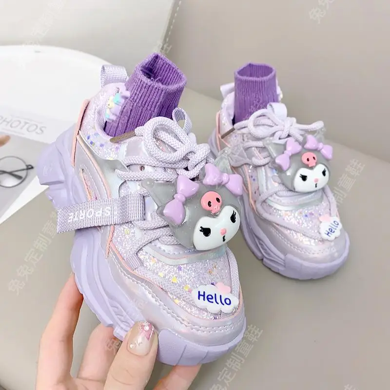 Miniso Kawaii Kuromi Cinnamoroll Children Shoes Girls Heart Cute Anime Sanrios Melody Sneakers Soft Bottom Anti-Slip Dad's Shoes