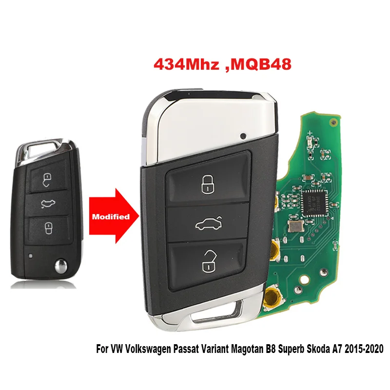 

Jingyuqin модифицированный 434 МГц MQB48 дистанционный ключ от автомобиля для VW Volkswagen Passat Variant Magotan B8 Superb Skoda A7 2015-2020 управление