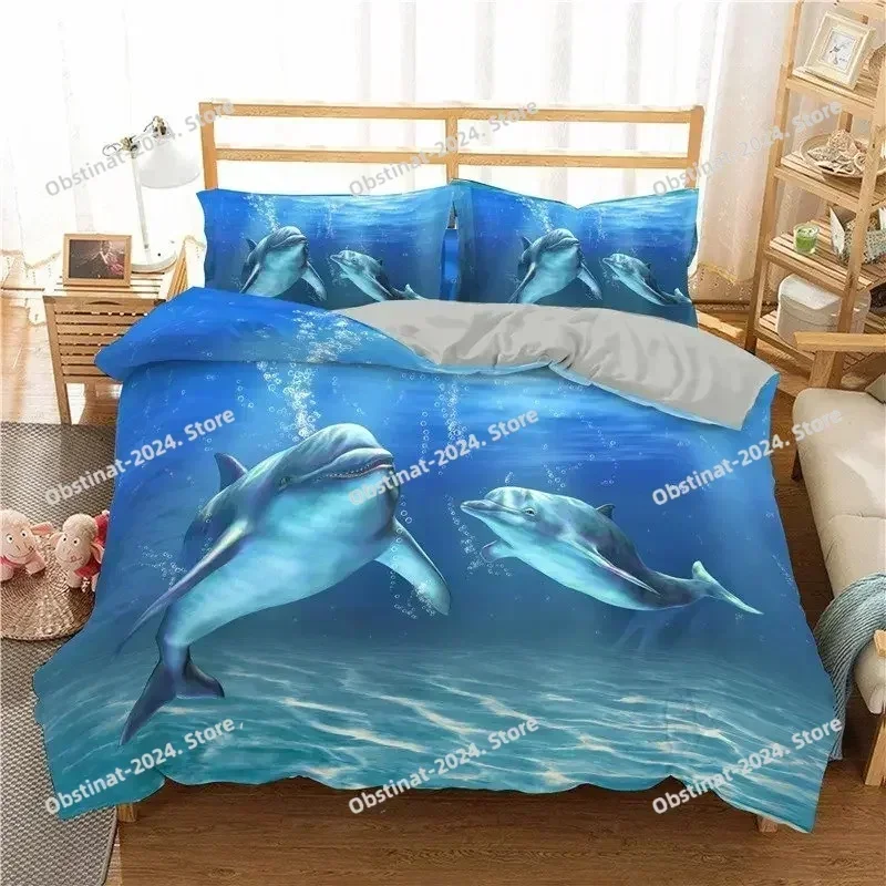 2025 Ocean Dolphin Bedding Set For Kids Adult Boho Style Marine Themed Duvet Cover Soft Microfiber Sea Creatures Bedroom Decor