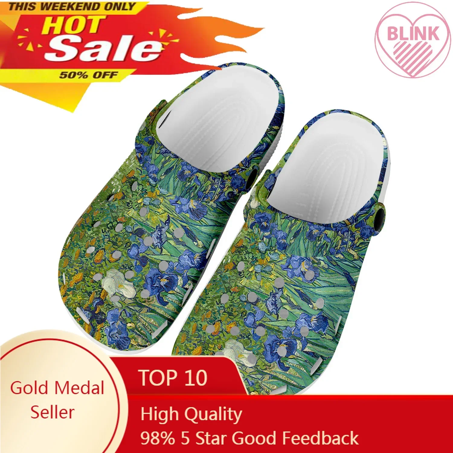 

Van Gogh oil painting iris flower Home Clogs Custom Water Shoes Mens Womens Teenager Shoe Garden Breathable Beach Hole Slippers