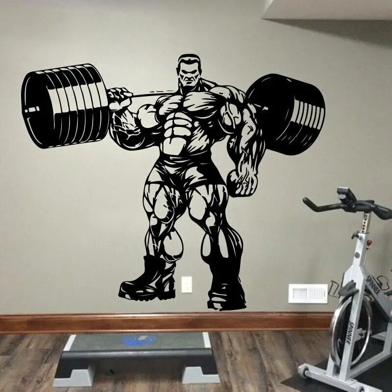 Pegatina de pared deportiva con barra grande para gimnasio, ejercicio Crossfit, centro de Fitness, decoración de pared de estudio, calcomanía de vinilo para decoración de garaje P357