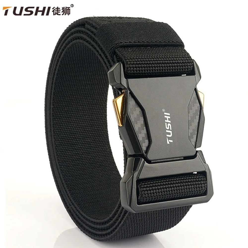 

TUSHI Tactical Belt Nylon Elastic Military Army belt Outdoor Quick Release Pluggable Buckle Police Heavy men's Training Hunting