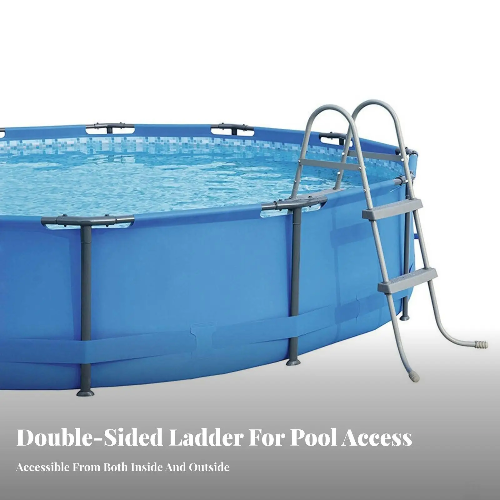 Stable A-frame Pool Ladder for Above Ground Swimming Pool with Textured Steps for Damp Conditions
