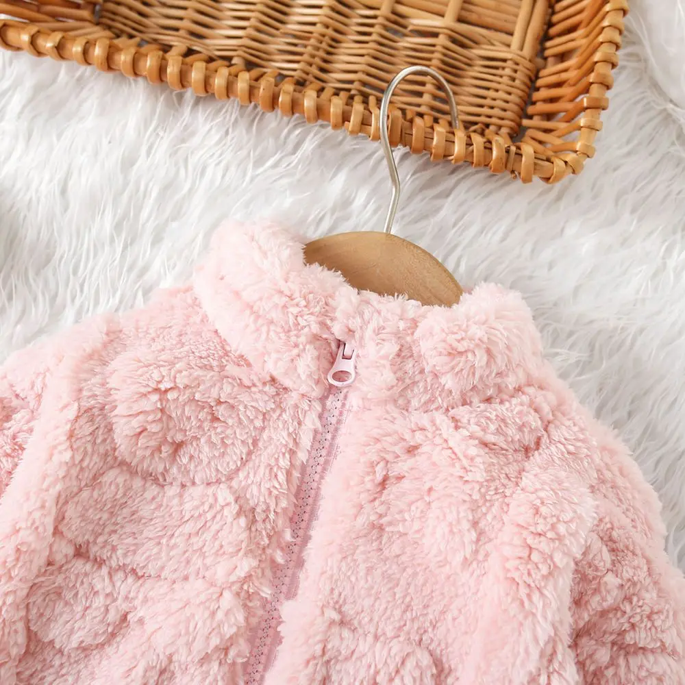 Toddler Girls Warm Furry Jacket For Y5Y6 Winter Cute Zip Up Fleece Coat Soft Thickened Casual Autumn Outerwear Tops