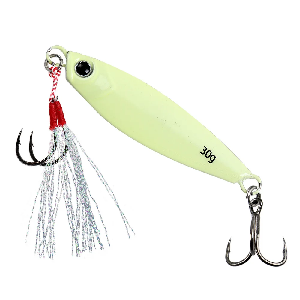 2026 New Far Throw Luminous Iron Plate Lures Double Hook JIG 7g-30g Sea Fishing Spanish Mackerel Shore Casting Glow Metal Baits