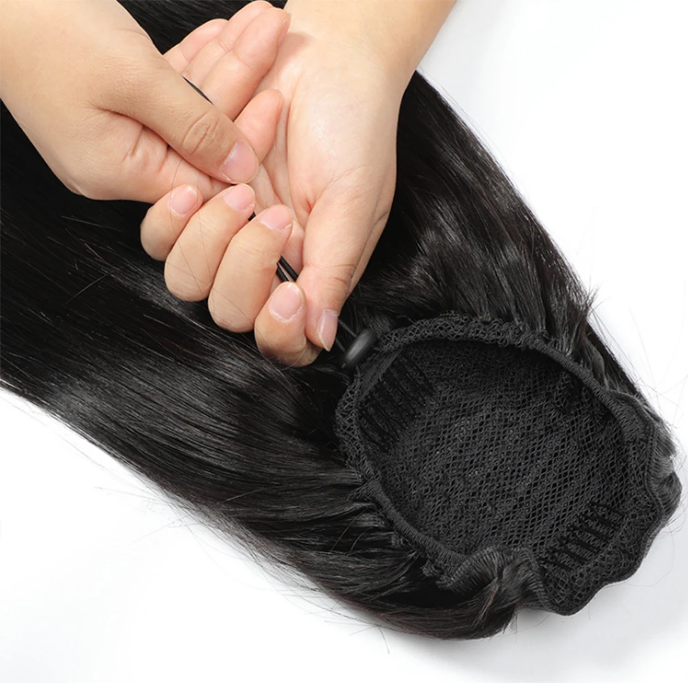 Straight Ponytail Human Hair Brazilian Pony Tail Hairpieces For Women Clip In Hair Extension Ponytail Natural Color Horse Tail