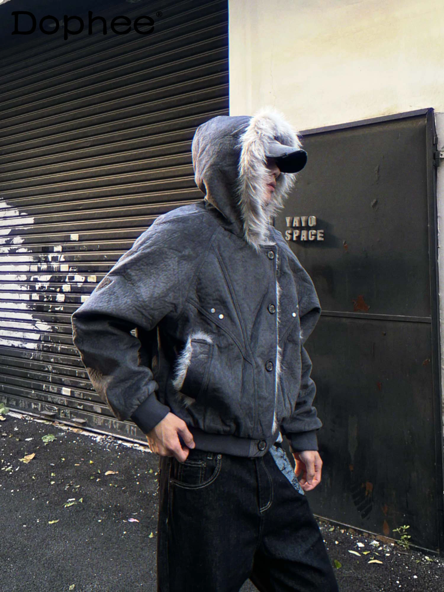 Cappotto unisex con cappuccio casual allentato in pile ispessito con tendenza alla moda retrò americana invernale