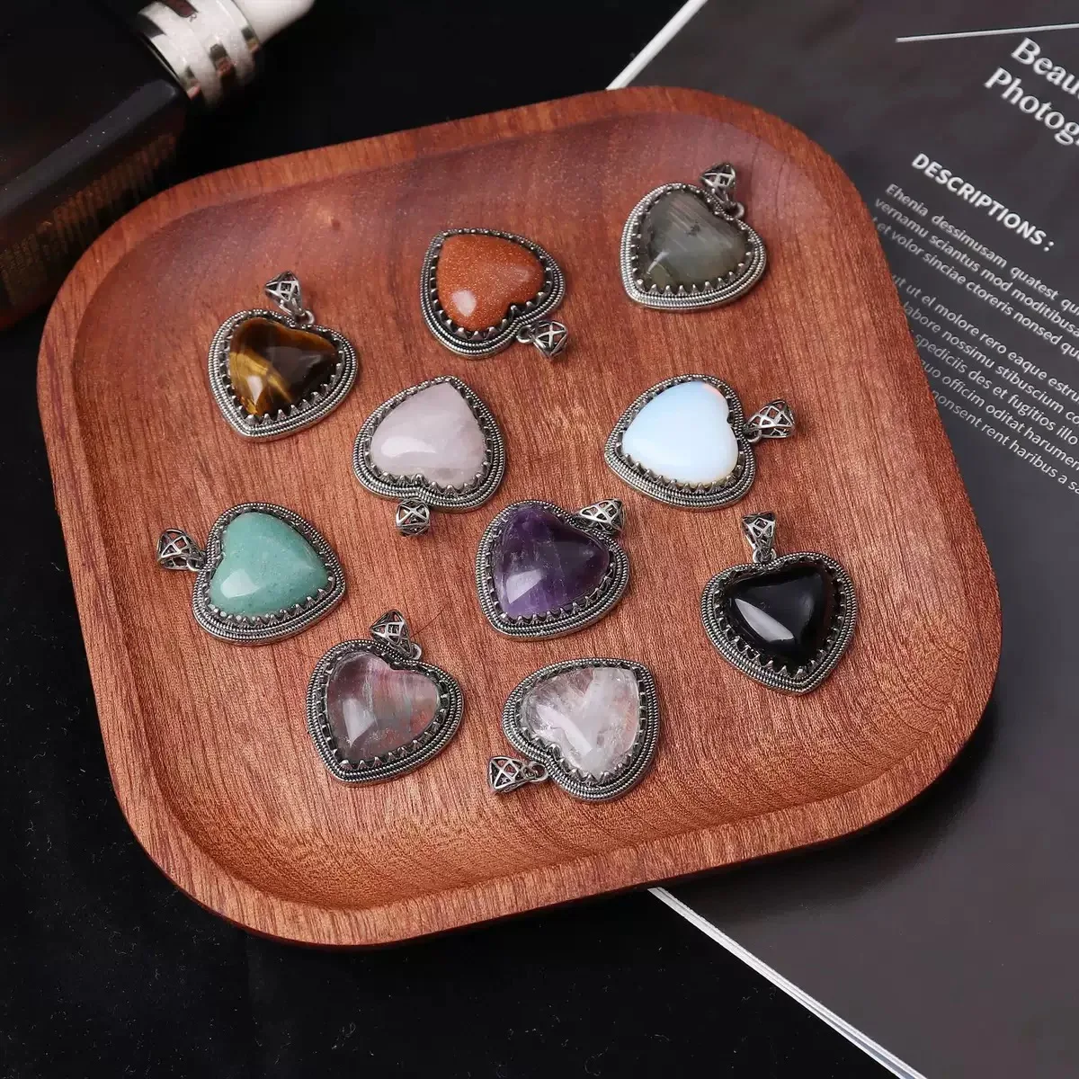 Natural Crystal Stone Charms Pendant Heart Shape Pendant for DIY Bracelet Jewelry Making Accessoriess Fluorite Labradorite x362