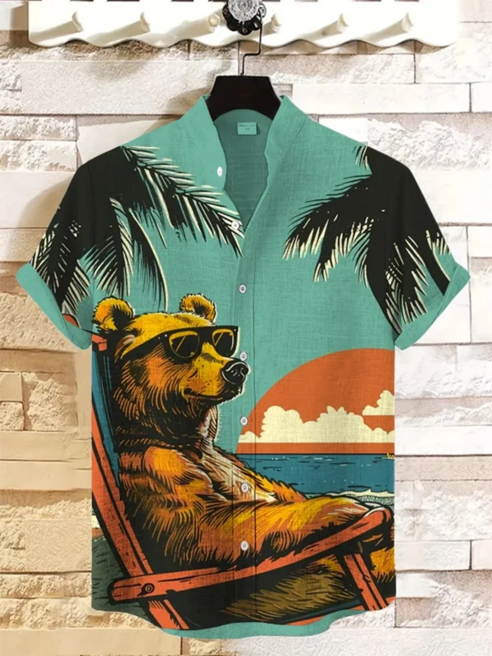 

Men's Hawaiian Beach Vacation Casual Linen Shirt 2025 Breathable Short-Sleeved plus Size Fashionable Stand-Up Collar