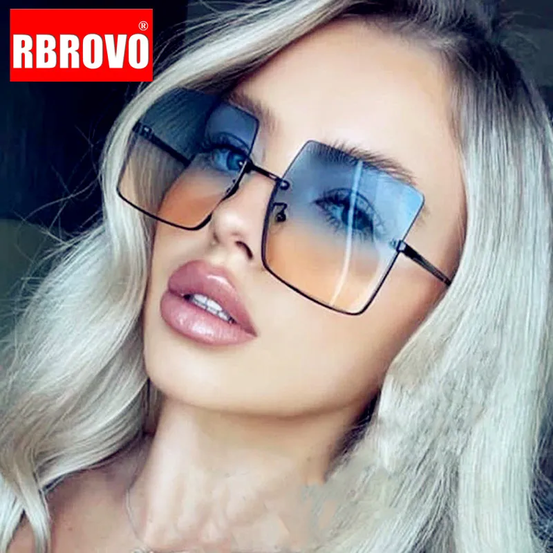 

RBROVO 2023 Sunglasses Women Luxury Rimless Glasses for Women Retro Brand Square Eyeglasses Women Metal Half Frame Gafas De Sol