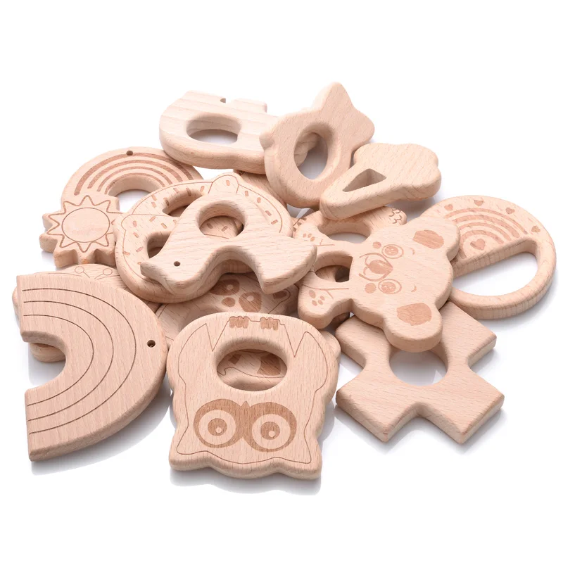 1/2/3Pcs Wooden Elephant Airplane Rainbow Teether Eco-Friendly Wood Baby Teething Pendant DIY Soother Pacifier Chain Chew Toy