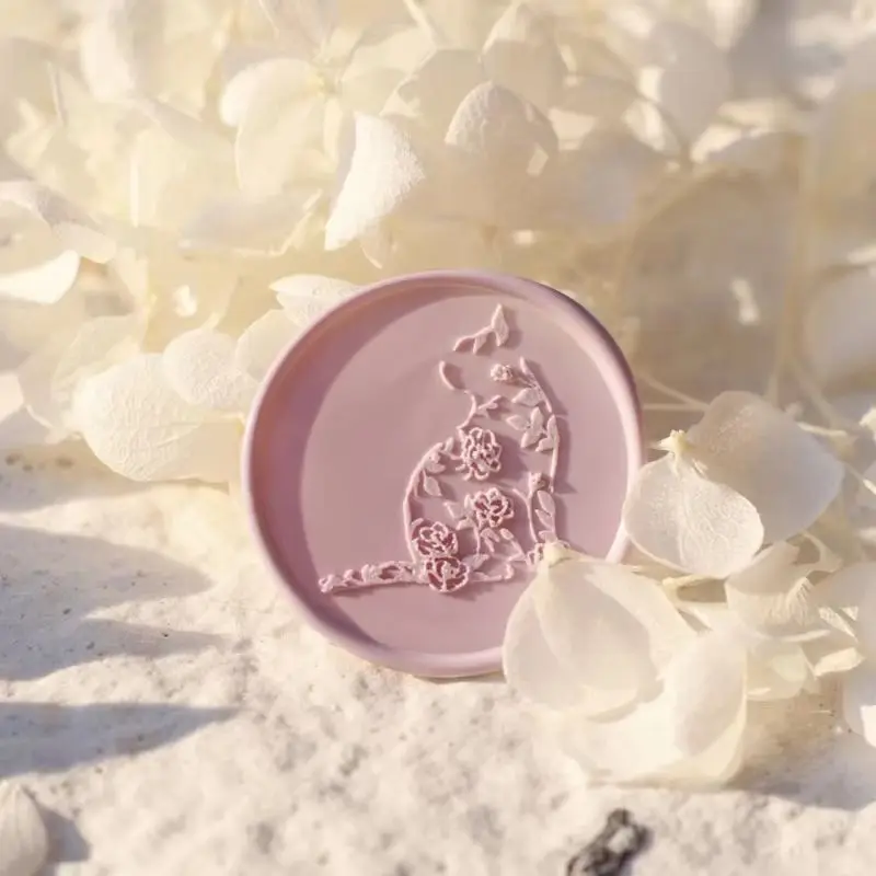 Nieuwe 25mm Lakzegel Stempel Leuke Bloem Kat Reliëf Afdichting Messing Hoofd 3D Fire Verf Seal DIY Envelop plakboek Zegellak