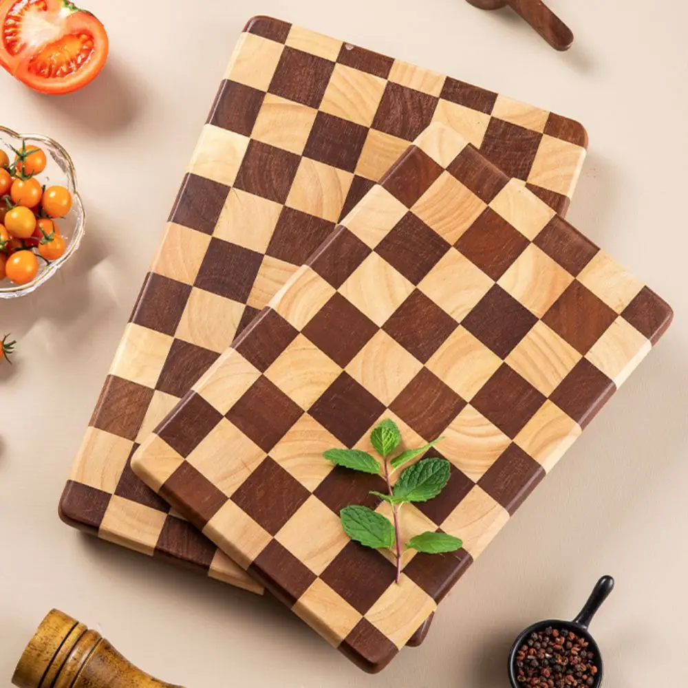 

Splicing Color Checkerboard Cutting Board Solid Wood Thickened Chopping Pad Smooth Surface Non Slip Silicone Mat