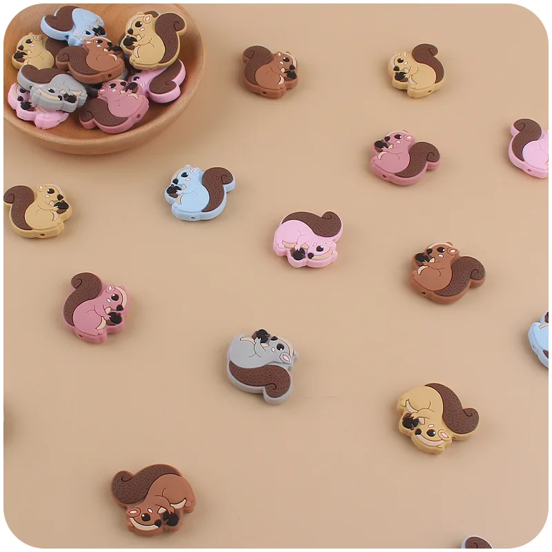 ABCPICK 3pc fun silicone beads, squirrel theme animal silicone beads for diy jewelry accessories, making bracelets, key chains