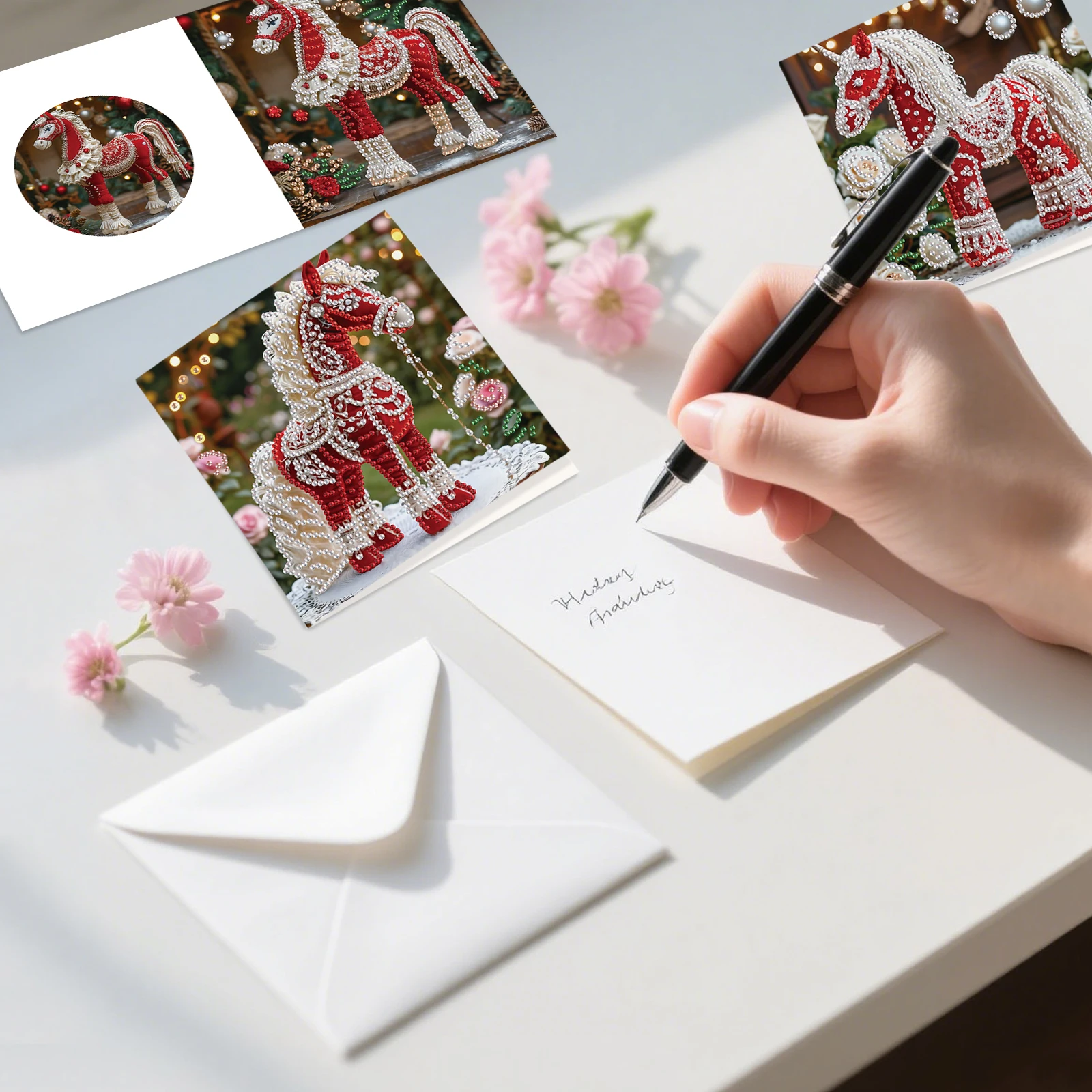 6PCS Diamond Art Painting Greeting Cards Kits,Red Horse DIY Special Shaped Diamond Art congratulation cards Art handmade Gifts - view 4