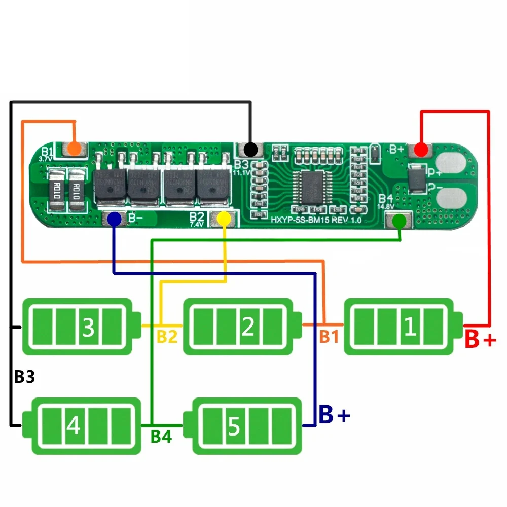 5S 18.5V 18650 Lithium Battery Protection Board Anti-overcharged over-discharge 21V Solar Lighting Li-ion Lipo 5 Pack 15A 25A