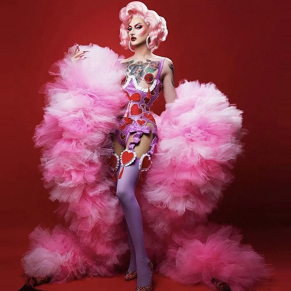 

Розовые пышные куртки-кейпы с рюшами из тюля для женщин, длинное пальто для офиса, верхняя одежда для девушек, топы для вечеринок и дней рождения