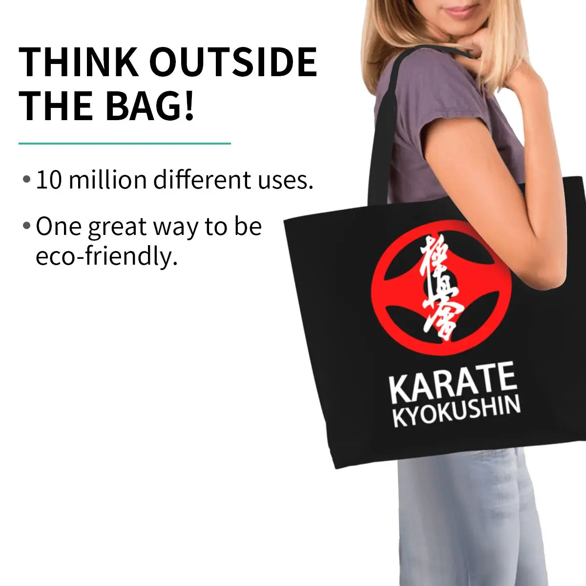 Custom Funny Karate Kyokushin Shopping Tote Bag Recycling Martial Arts Canvas Grocery Shopper Shoulder Bag