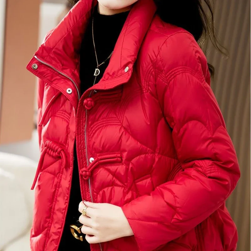 Women\'s Jacket Quilted Padded Short Duck Down Red Thick Padding Cropped White Female Coats Fashion 2024 Modern New in & Harajuku