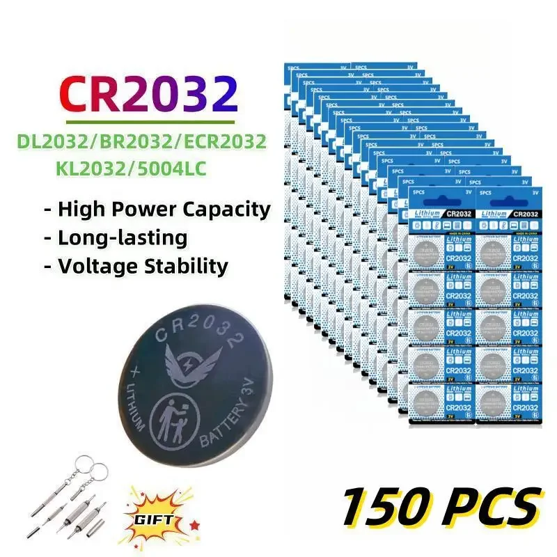 150PCS CR2032 Button Battery ECR2032 DL2032 BR2032 L2032 Coin Cell Batteries for Toys Clock Remote Controls Watch