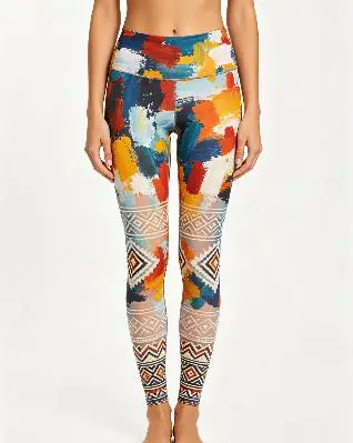 Women Mid‑Rise Fleece Lined Leggings, Abstract Oil Painting Brush Stroke Navajo Geometric Print Slim Stretch Pants