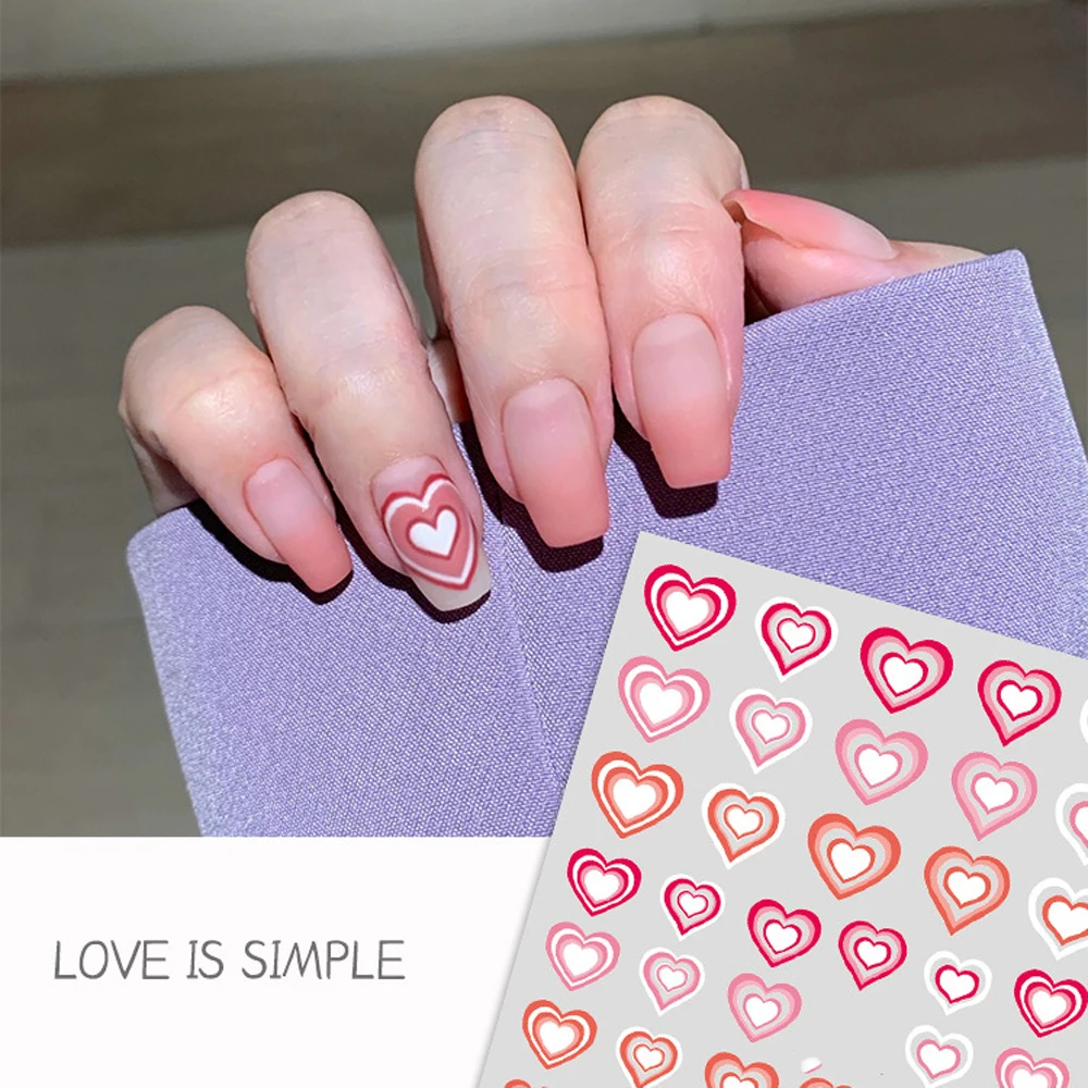 1 Pc Gradient Love Heart Nail Art Stickers Simple Colorful Love Heart Pattern Back Adhesive Manicure Decoration Accessories