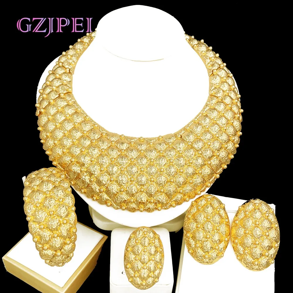 

GZJPEI 2025 New Chunky Jewelry Set Africal Dubai 18K Gold Plated Irregular Statement Women Jewelry For Party Accessories