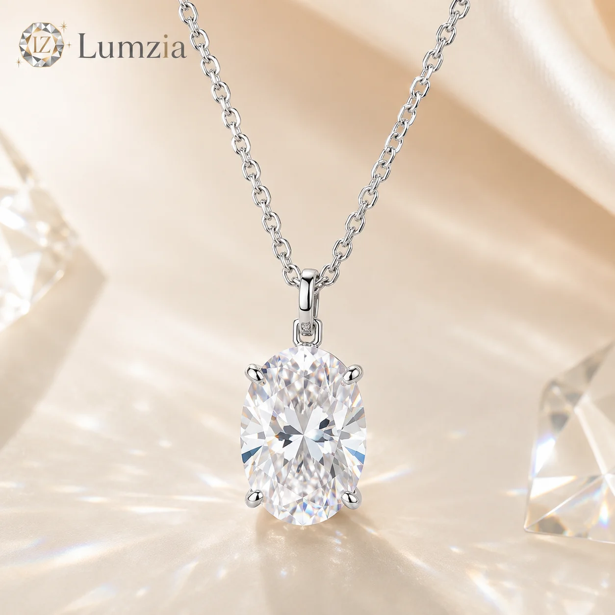2CT Oval Moissanite Pendant Necklace GRA Certificate Plated Copper Solitaire Necklace Gift for Women