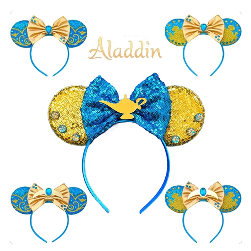 Mickey Mouse Ears Headbands Princess Jasmine Women Aladdin Hair Accessories Kids Genie of The Lamp Hairband Girl Bow Headwear