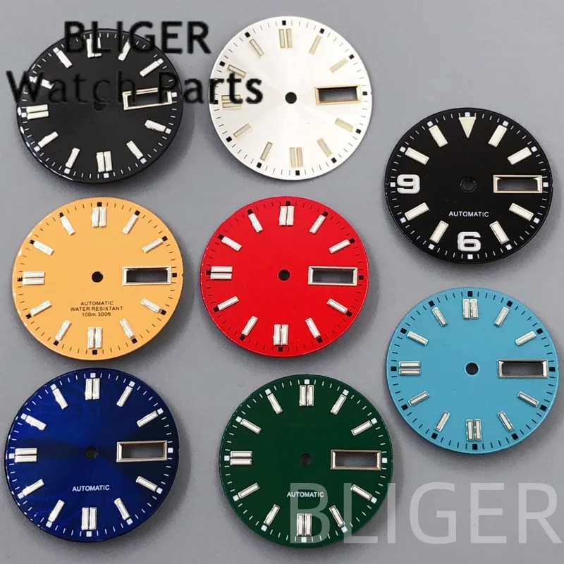 

BLIGER 29mm Black Red White Green Sterile Watch Dial Green Luminous Double Cale For NH36 Movement Watch Modification Accessories