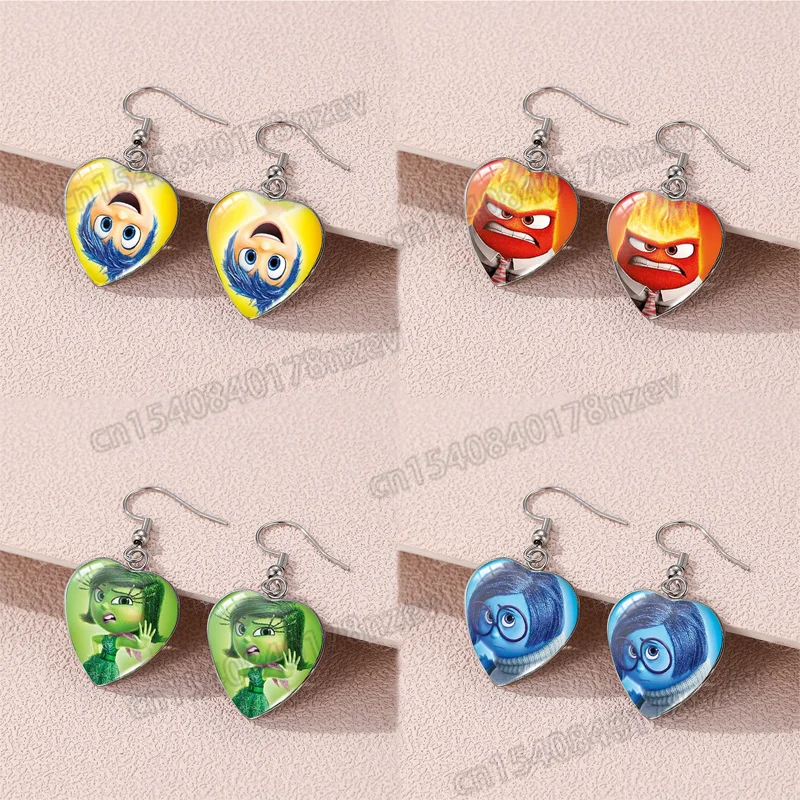 

New Cartoon Inside Out 2 Earrings Anime Figure Joy Sadness Anger Disgust Women Metal Heart-shaped Earrings Jewelry Decoration