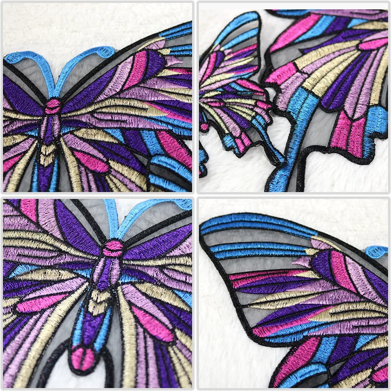 New Embroidery Butterfly Patch on Clothes Large Sew on Heat Transfer Fabric Applique Diy Repair Piece