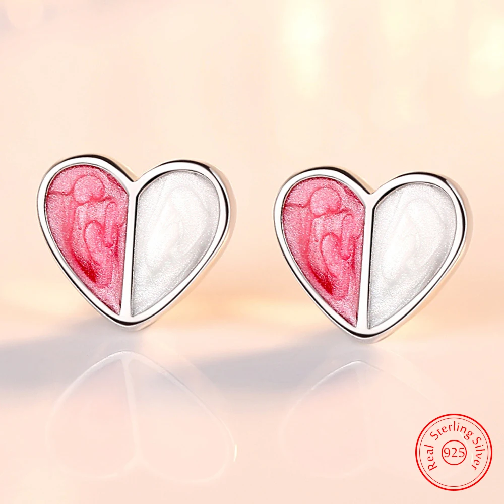 

Solid 925 Sterling Silver Woman's Gift New Fashion Jewelry Heart Stud Earrings XY0287