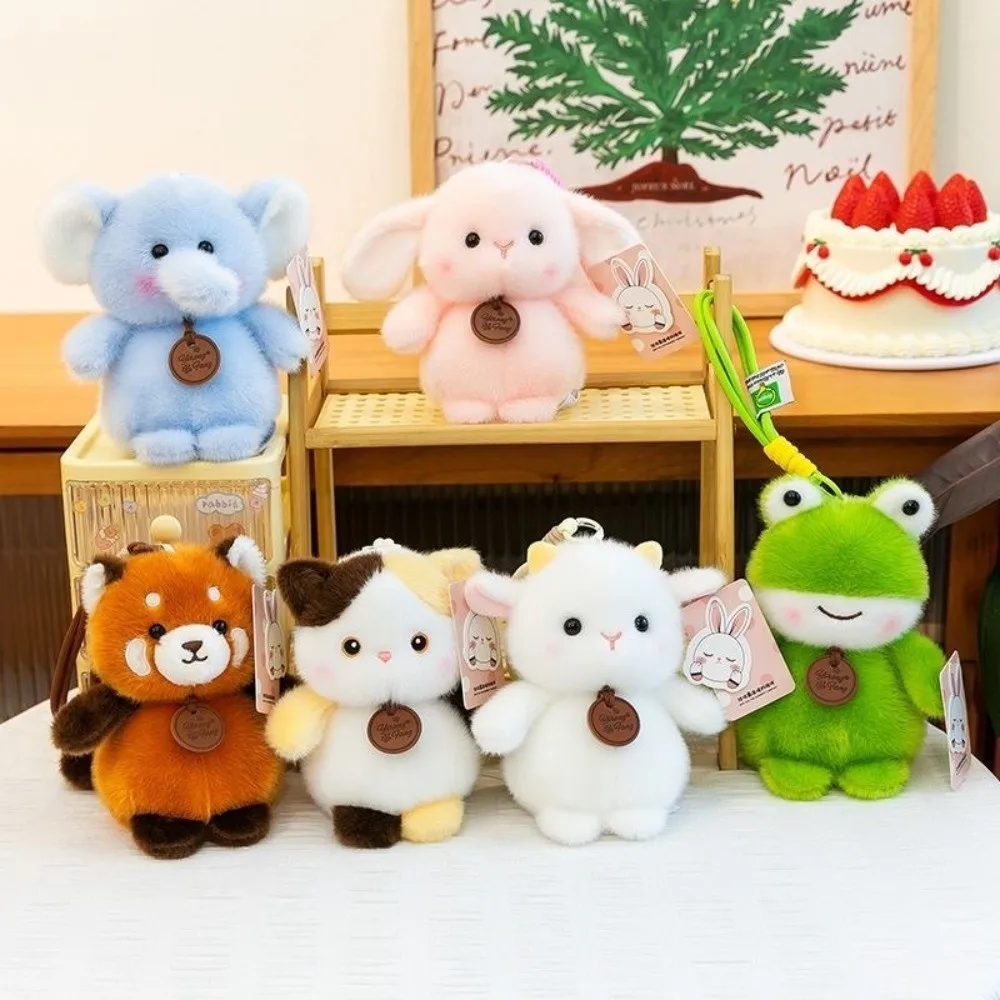 Cute 15cm Animal Pendants Sitting Design Soft Plushie Keychain Dolls Cat Sheep Pendants