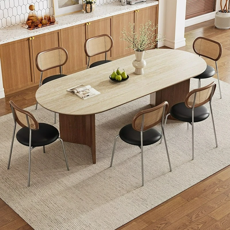 

Medieval style black walnut solid wood dining table and chairs modern simple light luxury dining table for home use